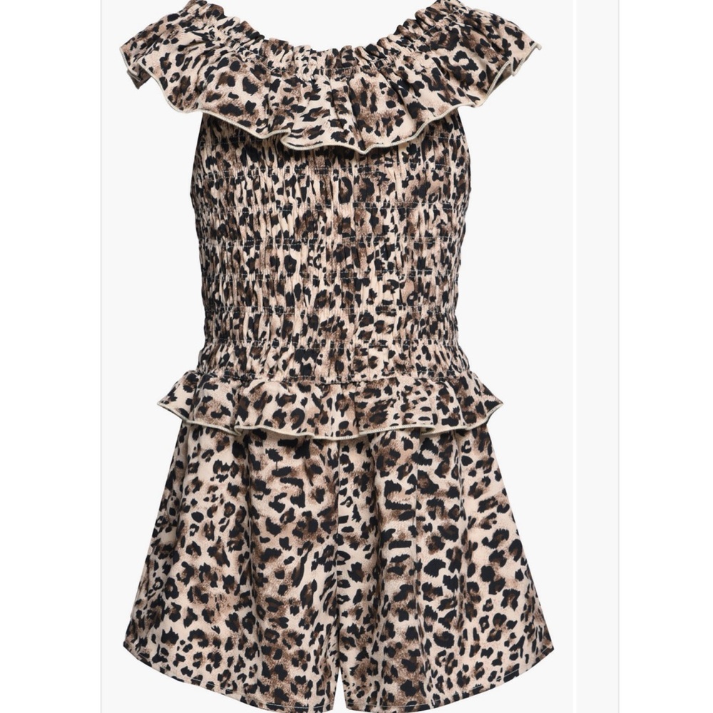 NWT Truly Me Kids Smocked Animal Print Leopard Print Romper